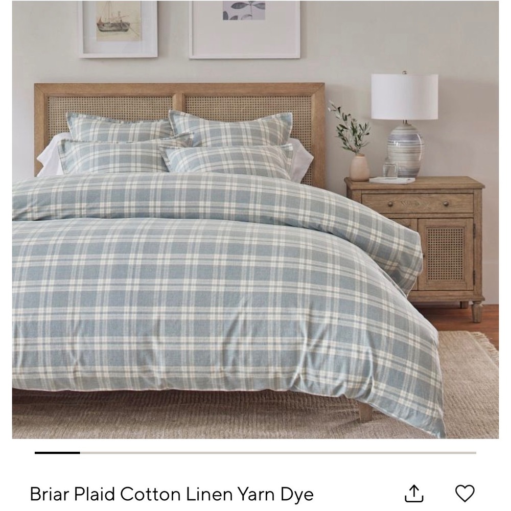 Pottery Barn Briar Plaid Cotton Linen Yarn Dye Standard Pillow Sham Blue Multi